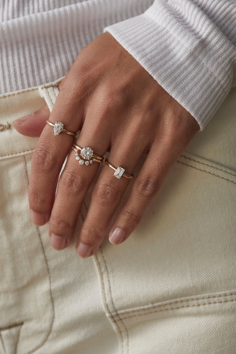 EMERALD CUT DIAMOND ENGAGEMENT RING WITH PAVE BAND